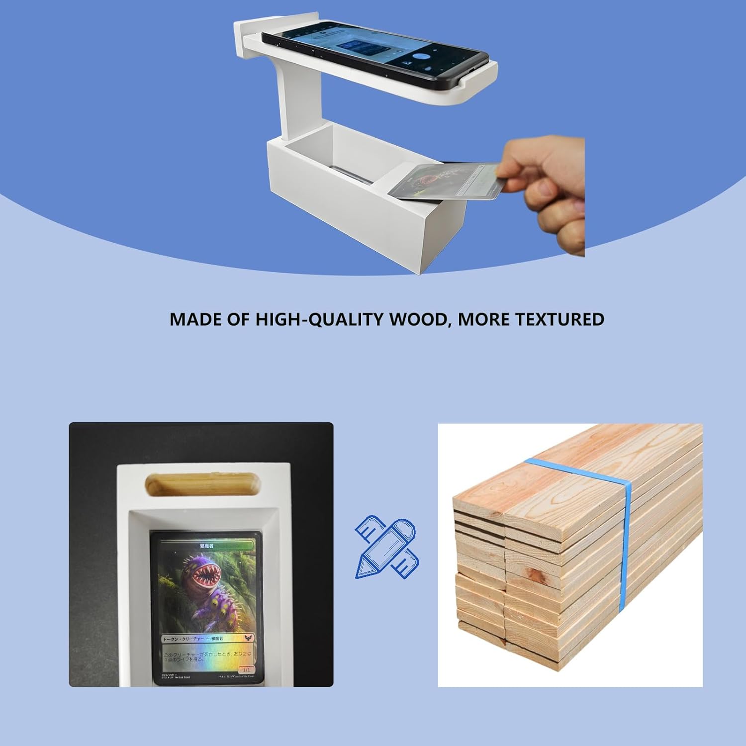 Wooden MTG Card Stand,Trading Card Scanner for ManaBox App fit More Phone Cameras, Quickly Scan and Price Check