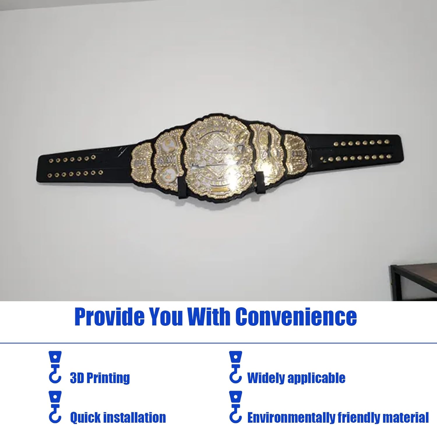 Wrestling Championship Belt Display Holder for Wall, Belt Horizontal Wall Mount Organizer, Wall Mounted Belt Display for Wrestlers Championship Hanging Display