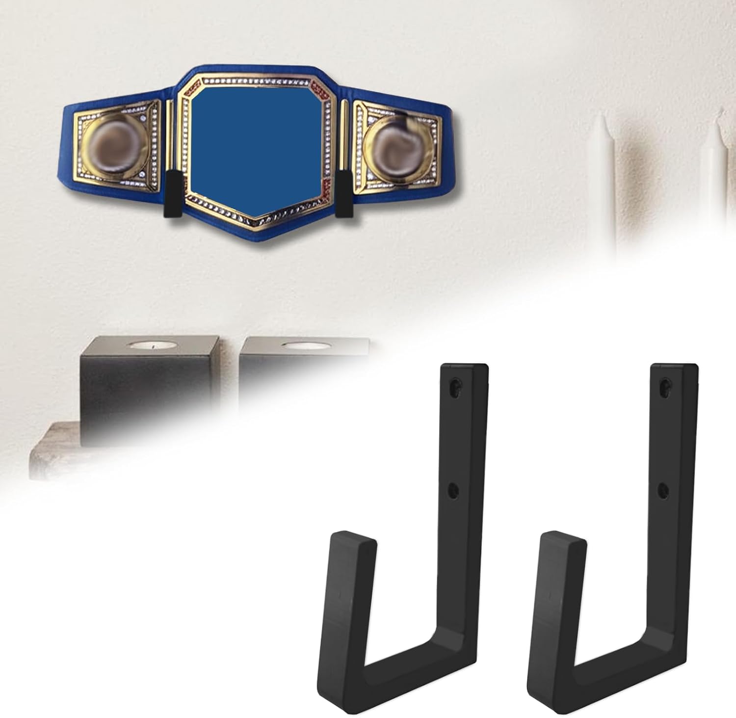 Wrestling Championship Belt Display Holder for Wall, Belt Horizontal Wall Mount Organizer, Wall Mounted Belt Display for Wrestlers Championship Hanging Display