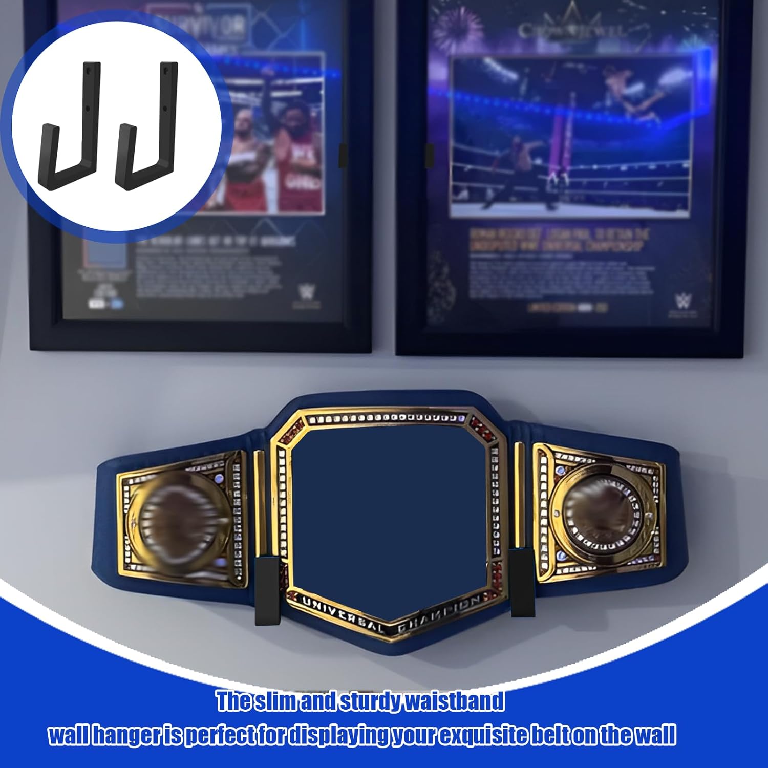 Wrestling Championship Belt Display Holder for Wall, Belt Horizontal Wall Mount Organizer, Wall Mounted Belt Display for Wrestlers Championship Hanging Display