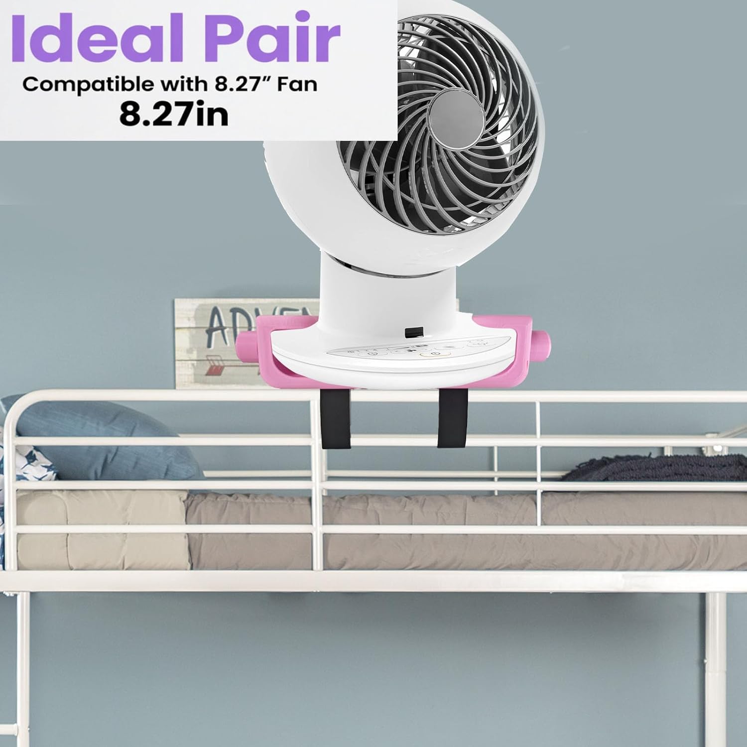 Bunk Bed Fan Holder,8.27 Inch Diameter Clip-On Mount for Dorm Bed and Bunk Bed Holder Fan Holder,Tool-Free College Dorm Cooling Fan Accessory (Pink)