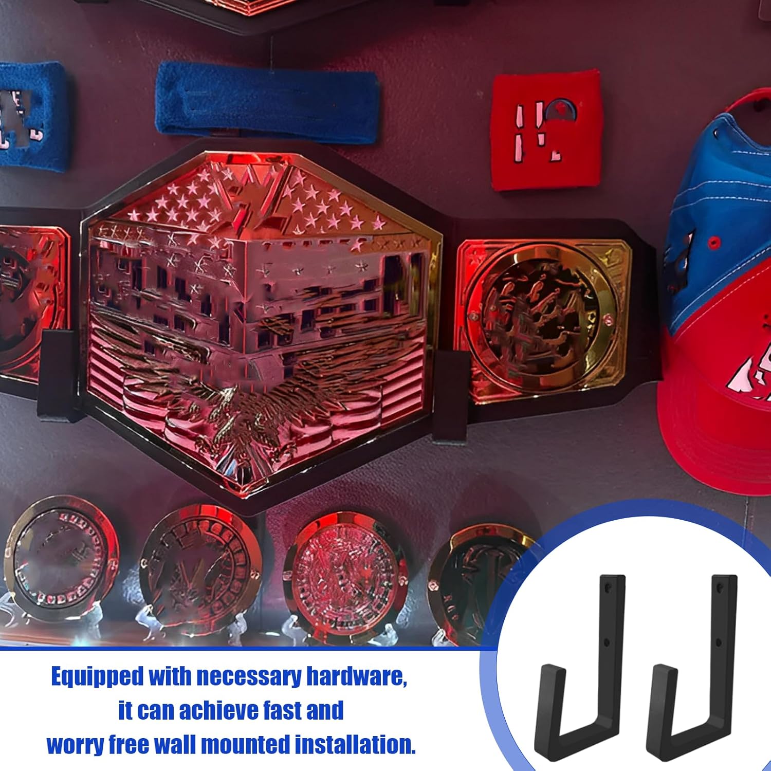 Wrestling Championship Belt Display Holder for Wall, Belt Horizontal Wall Mount Organizer, Wall Mounted Belt Display for Wrestlers Championship Hanging Display
